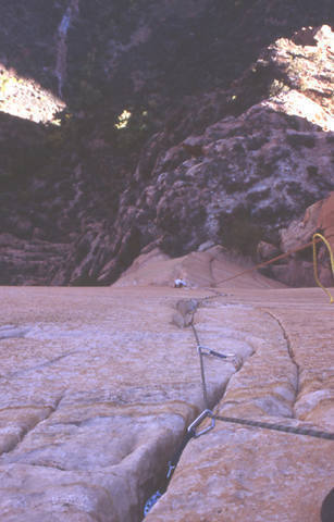 Looking down the headwall from the P13 anchor