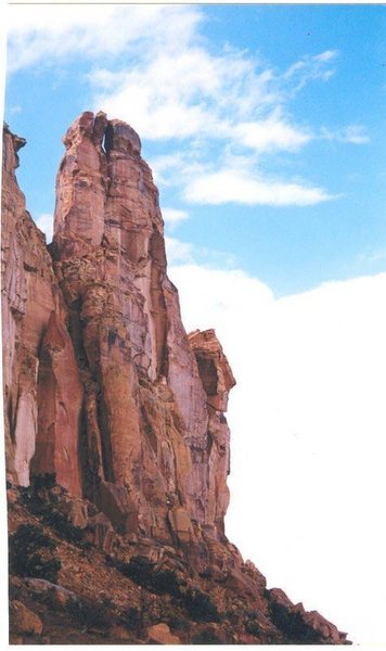 Veiw of Belfry Tower . San Rafael Swell . Weasel Formation.South Face. Brits is on the North side