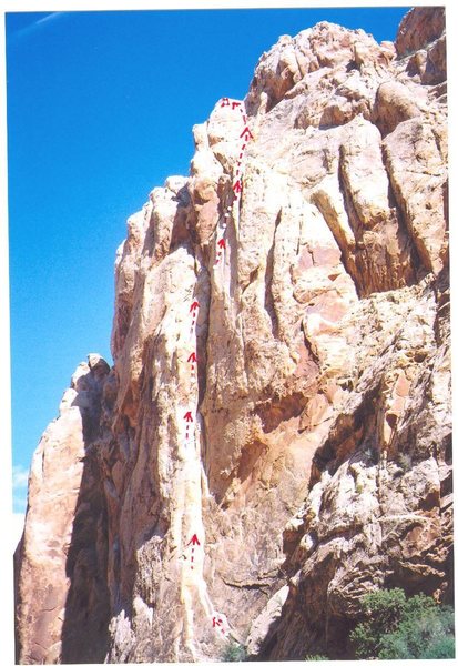 Photo of the route in Uneva Mine Canyon... "Slab Not" 5.9-