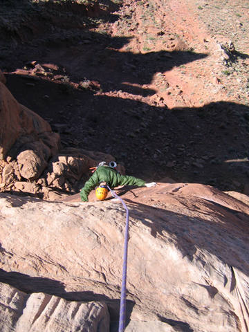 Josh Ewing on the tenuous 2nd pitch of Easter Island.
