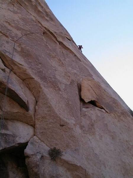 Near the end of the traverse on the first pitch. Photo by H. Harris.