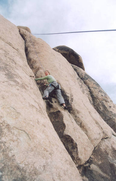a first taste of j-tree rock. The dikes on Tip-Toe can be seen behind Liz on the slab