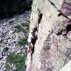 Me at age 15 in '70 starting the traverse in my best climbing attire. (Dig those mountain boots!)