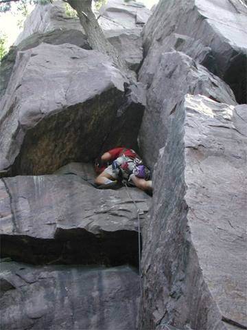Jan Brown under the roof on Pine Tree Dihedral.
