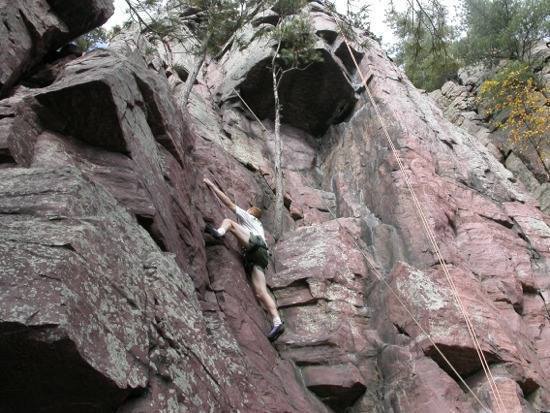 Jason Willis near the top of the crack on Foreplay.