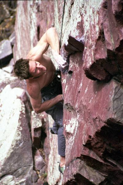 Climbing the hard moves after the mantle. The send has to wait for another day.
