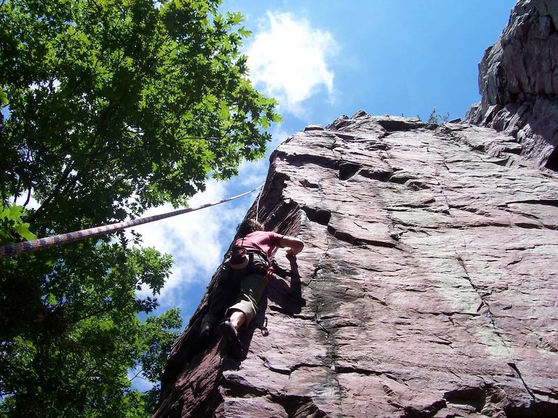 climber is`on beginner's demise; the bag route is the crack to the right