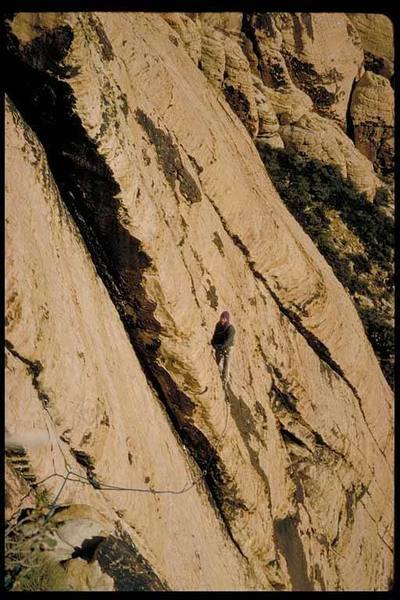Tom Kaufman on the first ascent of Solar Slab, January 1975.