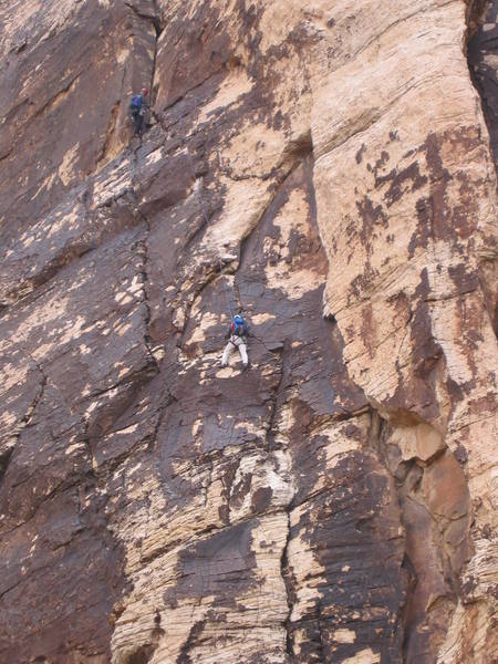 Unknown climbers the first pitch.
