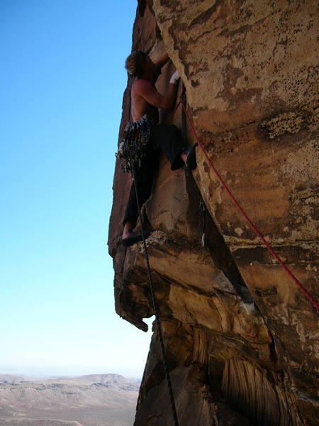 The start of the crux moves on the 2nd pitch