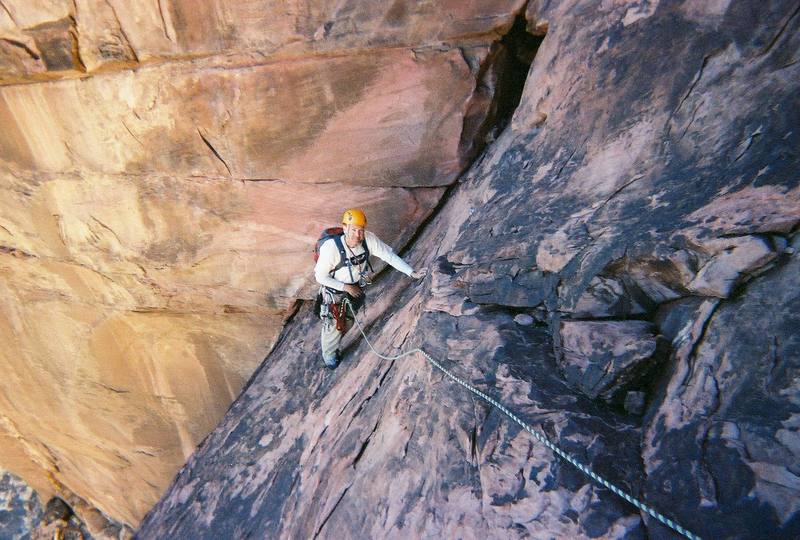 Richard at the massive dihedral. Photo by Xavier Wasiak (rope gun). Xavier led all pitches that day, often faster than Richard could follow them.
