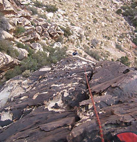 Looking down the knobby upper crack on Corner's Inquest