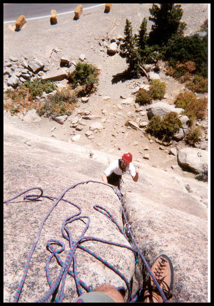Tom climbs the Kindergarden Crack. Photo by Paul G.