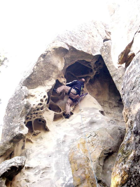 I told him the climbs ends at the anchors but no, he had to climb higher! As there was no protection higher up, he quickly backed off...