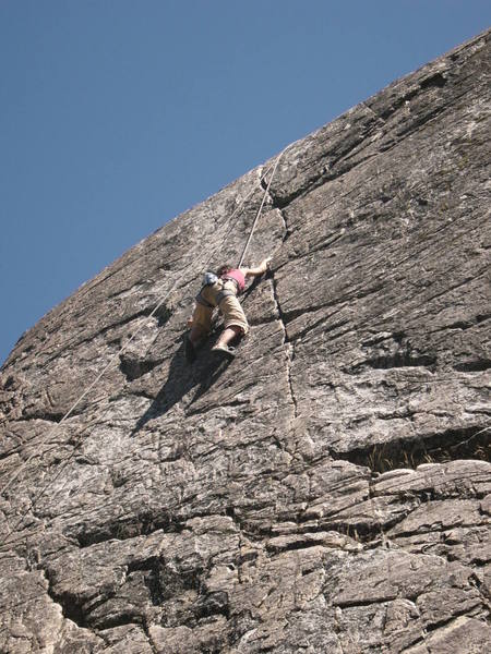 Naoko higher up starting on the steeper upper face.