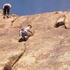 Ilia making his way up one of the cracks on the practice slabs below School Rock.