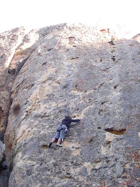 Sallie getting more comfortable on the loose rock.