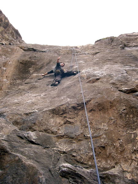 I don't think I've ever climbed with someone who enjoyed himself so much. The climbs crux is just up and right of Joe.