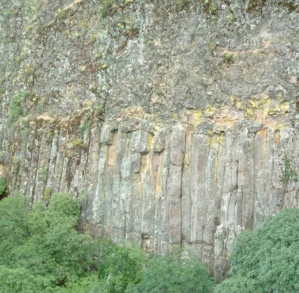 The Eastern Front at Table Mountain. Most top anchors are in the vertical headwall above the columns.