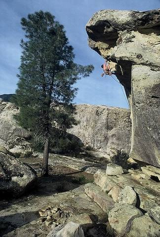 This view of Ronnie Miller on Mavericks(11c) was taken from about 100' west of the route, looking back towards Beach Wall.