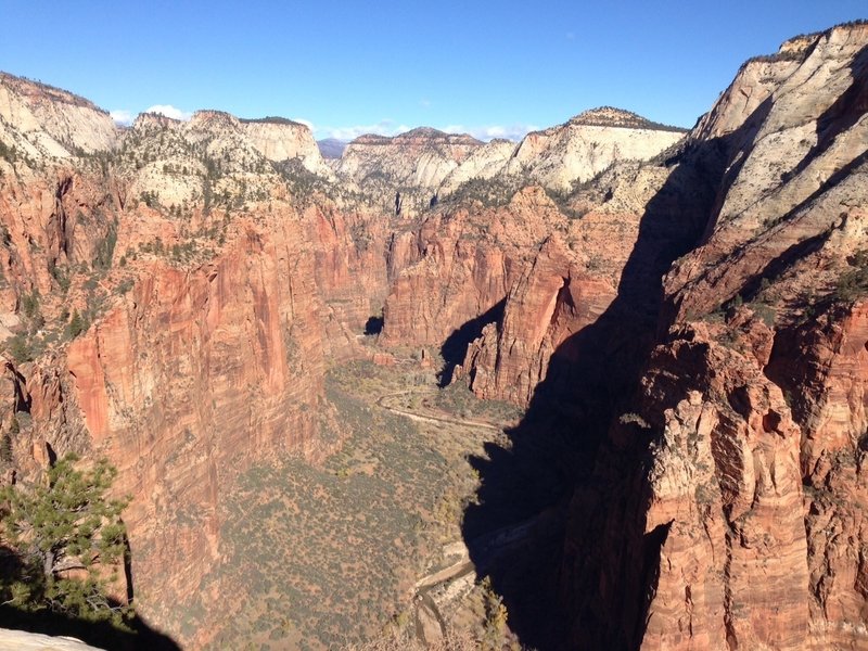 Looking north from Angel's Landing summit toward the mouth of the famous Virgin River Narrows.