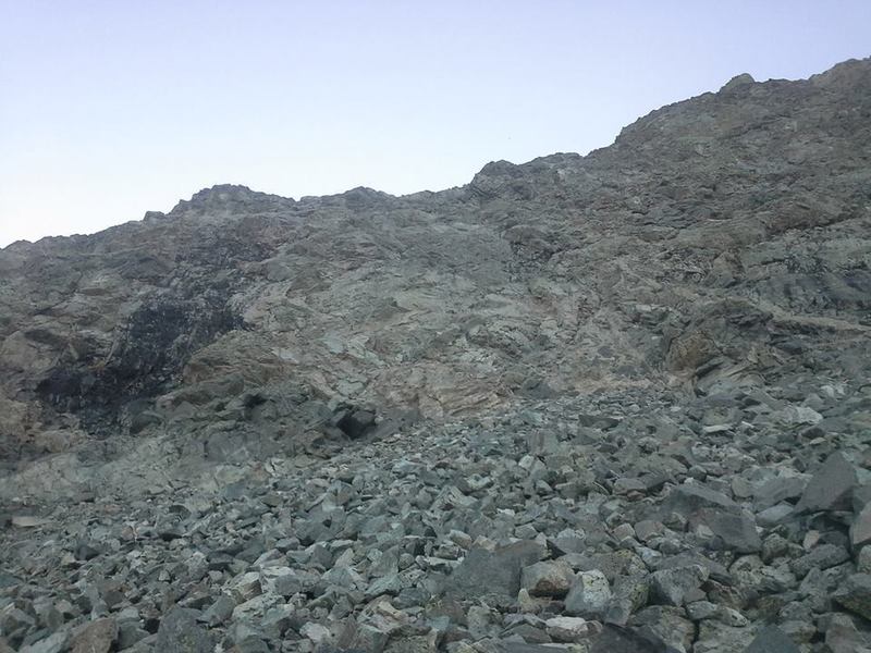 The Black Hand as seen from the talus field. Stay just a bit to the right of this landmark to avoid class 5 climbing.