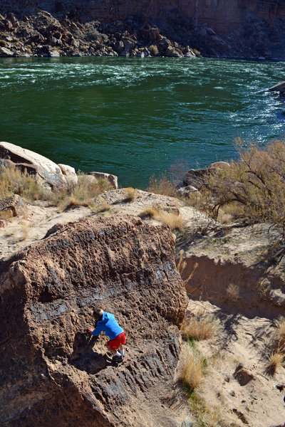 Bouldering at the mouth of Cathedral Wash
