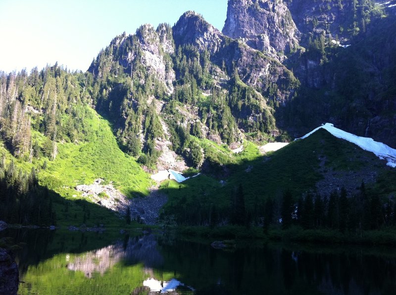 The view of the sheer walls heading up Mt. Pilchuck.