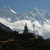 Chorten silhouetted by Lhotse & Everest