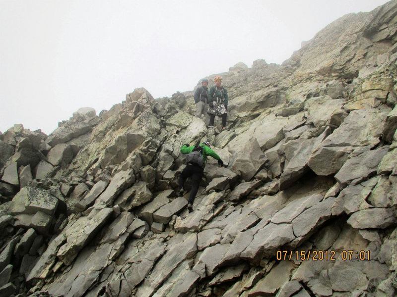 Steep scrambling just below the summit