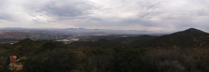 Partial panorama at the top of Pyles Peak. You can see Cowles Mountain at the right side of the photo.
