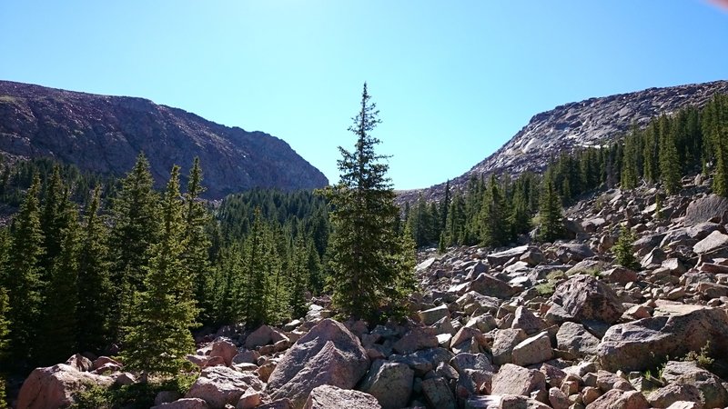 Looking east at the big boulder field.