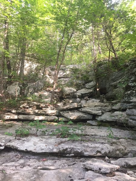 Waterfall and rock wall at the start of the East Fork of Pinhook Creek on the Harris Trail.  When dry you can climb around this.