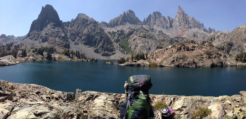 Enjoying some whiskey and a snickers at an over look of Minaret Lake gazing at the Minarets.