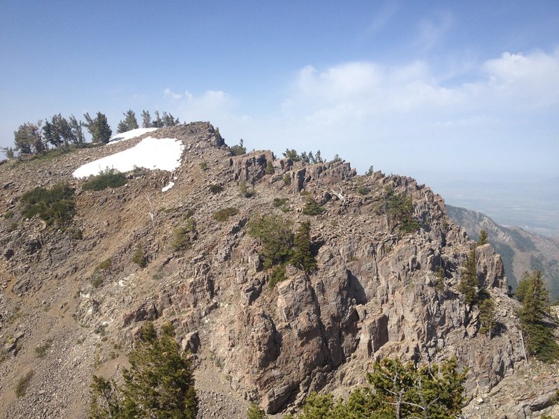 A view up to the southern peak of Doubletop