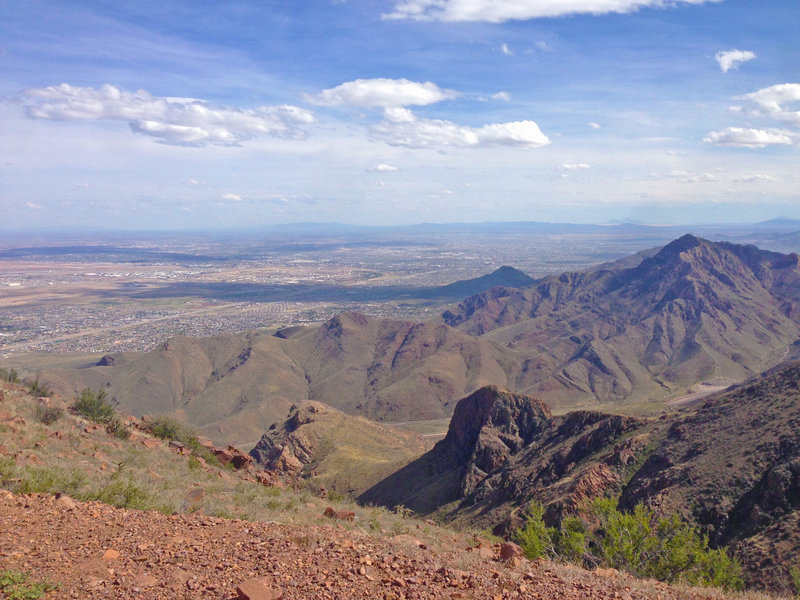 The view southwest from North Franklin Peak. Almost the entirety of El Paso and Ciudad Juarez are visible from the top, over two and a half million people in population.