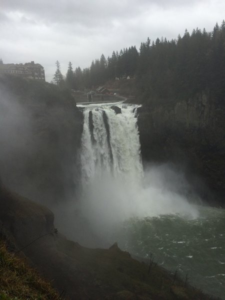 Snoqualmie Falls cascades over 10 stories to the waters below.