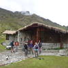 Hikers prepare for the their day on the Saulkantay Trek in front of the Wayna lodge.