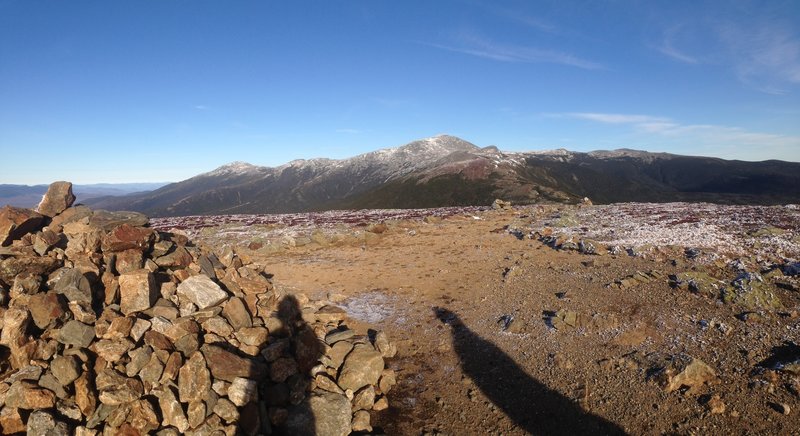 On top of Eisenhower, looking back towards the Presidential Traverse. Washington is in the background. Adams is in the far distance.
