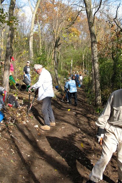Volunteers hard at work constructing the trail back in Fall 2014.