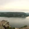 Panoramic of Devil's Lake on a rainy day.