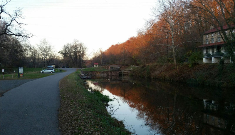 Looking upstream at the lower gates of Lock 60.