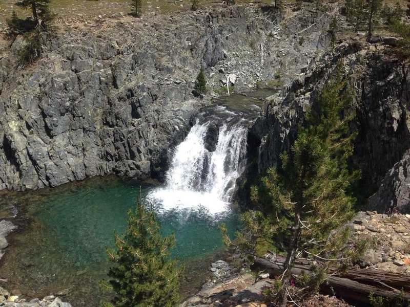 The first and smallest waterfall of the series of waterfalls along the San Joaquin River in Goddard Canyon.