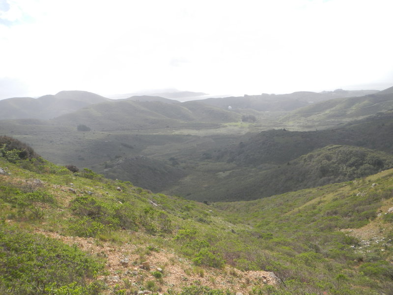 The Gerbode Valley and beyond to Rodeo Beach and the Marine Mammal Center from the Hawk Camp Trail.