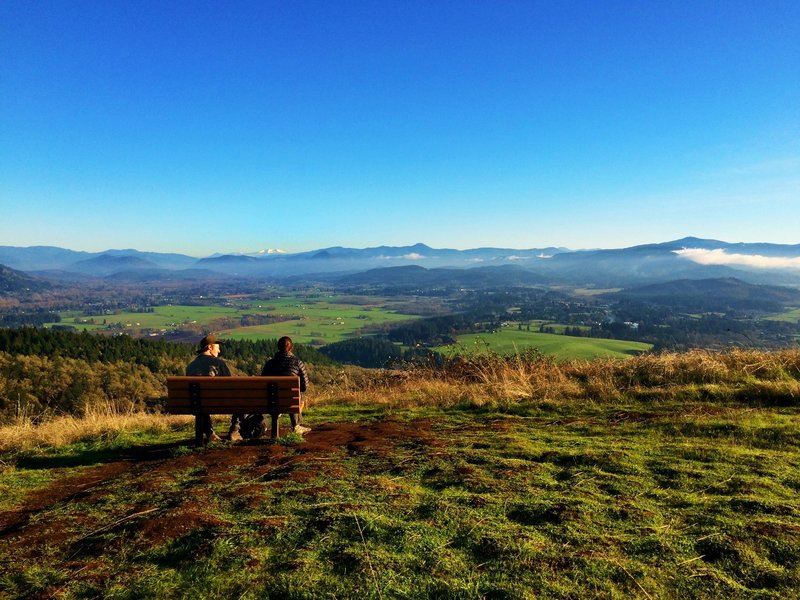 Hikers enjoy the view from the Mt. Pisgah summit.