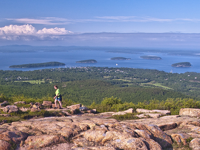 View of Bar Harbor and Porcupine Islands from Cadillac Mountain.