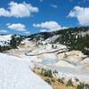 Looking back into Bumpass Hell from the trail.