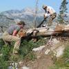 Idaho Trails Association volunteers cutting logs out of the Hum Lake Trail.