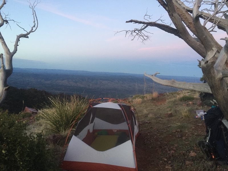 Camp at the edge of the canyon looking out towards Paysen and the Mogollon rim.