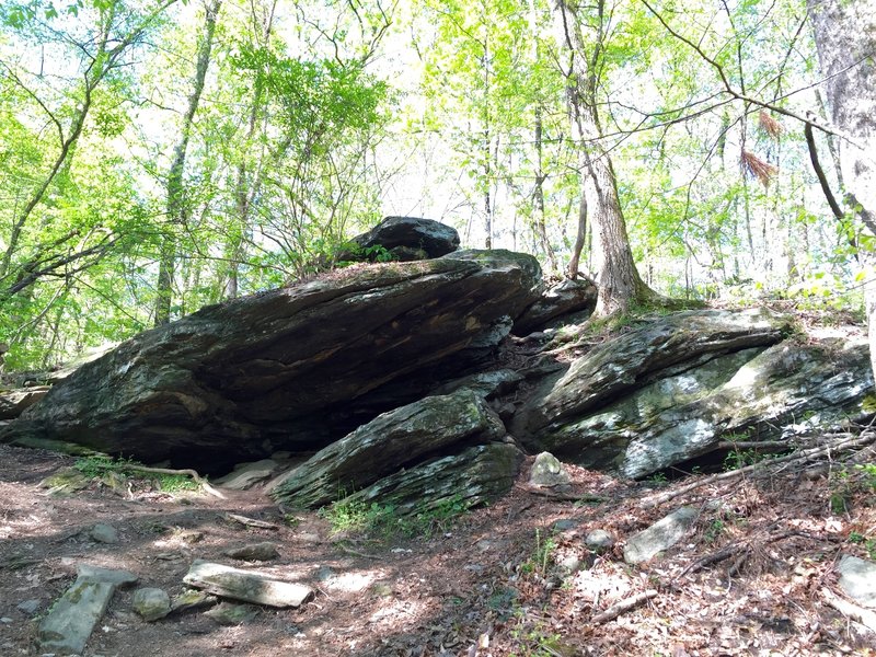 One of the first captivating rock outcroppings hikers encounter on this trail (near IF 14).<br>
It is thought that primitive peoples may have used these formations as shelters.
